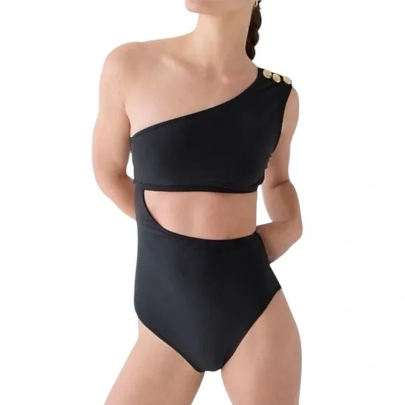 J. Crew Cut Out Full Coverage One Piece Swimsuit with Buttons Navy Size 22 - Picture 1 of 11